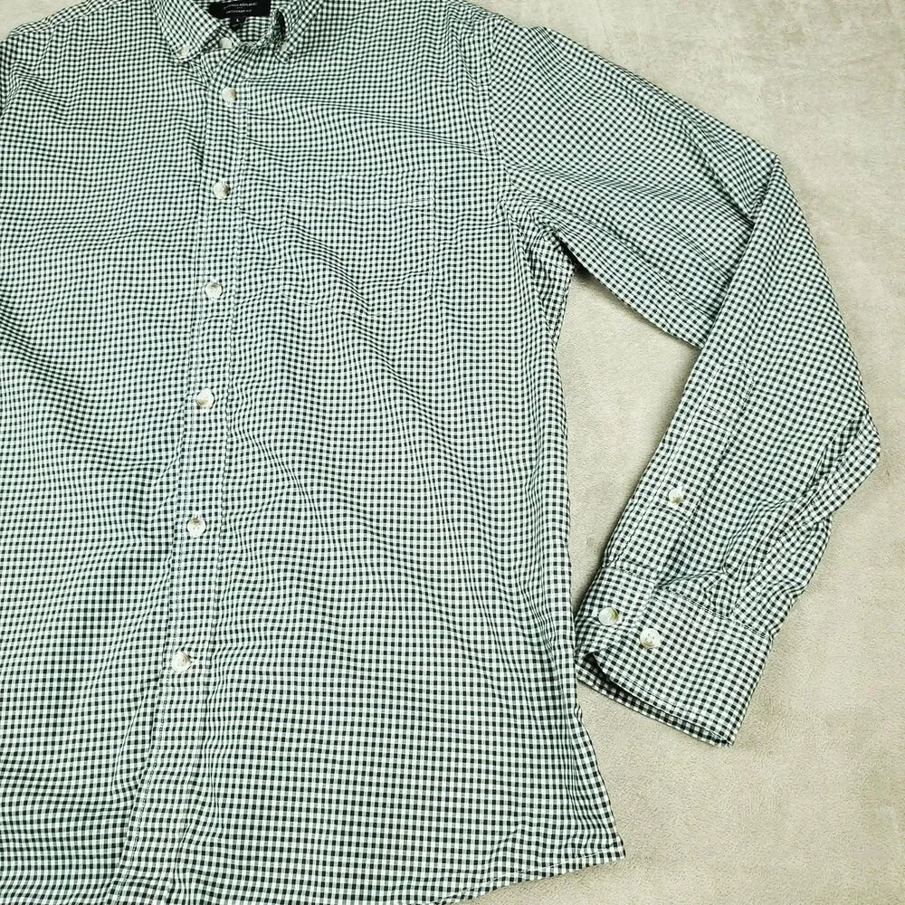 Banana Republic Shirt Mens Large Gray Check Untucked Fit Button Down Casual